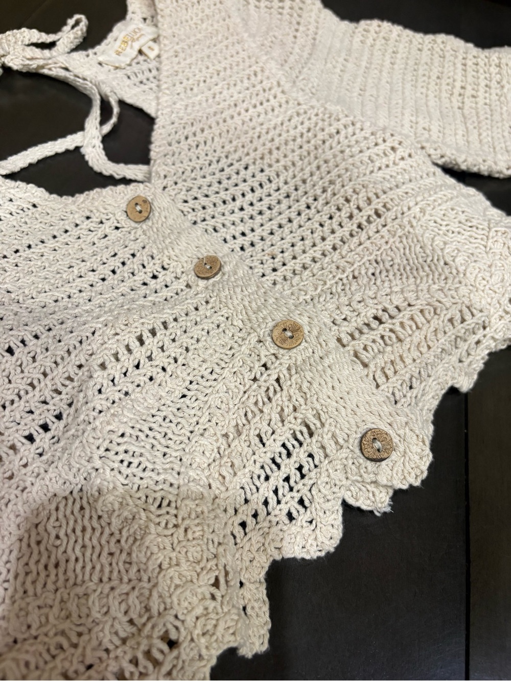 Rebellion Cream Crochet Knit Crop Cardigan Boho Festival Top